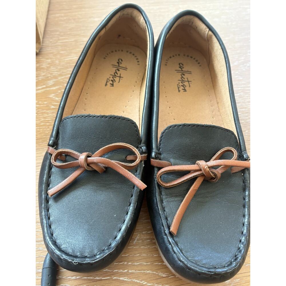 Clarks Collection Women’s Dameo Swing Black Leather Driving Loafers Size 7.5